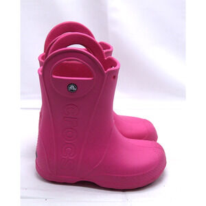 CROCS Handle It Rain Boots Big Kids Youth Size J1 Pink Waterproof Pull On